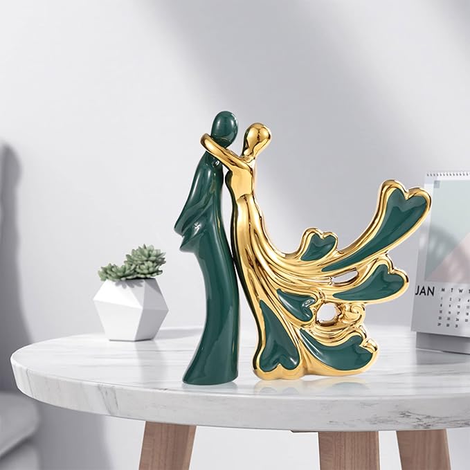 Couple Statue - Abstract Ceramic Dancing Couple Figurine, Romantic Love Statue for Modern Home Decor, Living Room, Bedroom, Shelf, Office, Perfect Wedding, Anniversary & Housewarming Gift(Lovers)