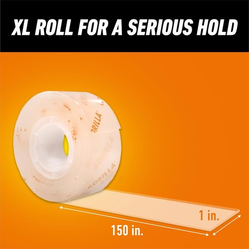 Gorilla Tough & Clear Double-Sided Mounting Tape - Weatherproof, 1" x 150" for Indoor/Outdoor Use