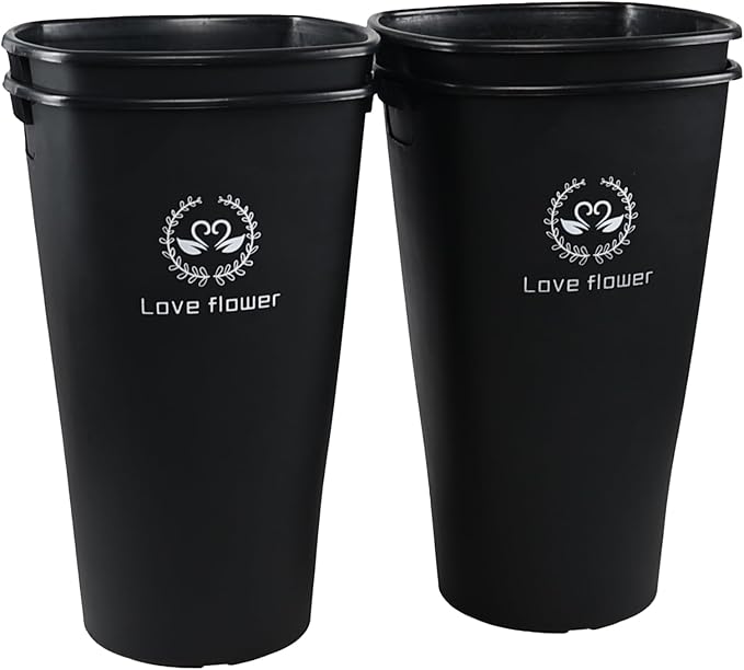 20 Inch Plastic Flower Buckets for Cut Flowers, 4 Pack Tall Flower Buckets with Cutout Handle for Home Wedding Decoration, Black