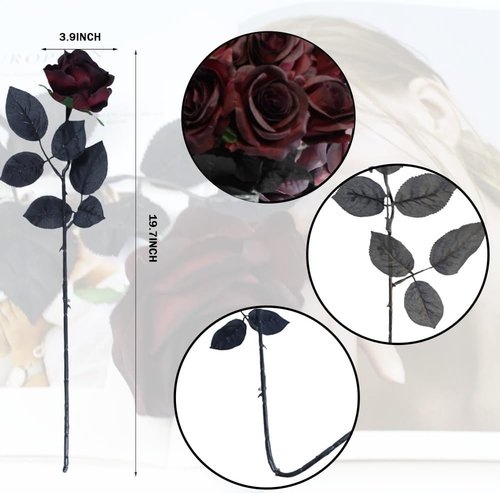 Artificial Roses by Skiennix - 12 Pcs Realistic Burgundy Silk Flowers for Fall Decor & Centerpieces