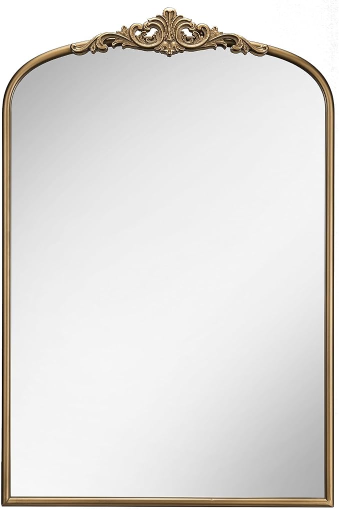Vintage Baroque Arched Wall Mirror, 30"x40" Antique Gold Bathroom Wall Mirrors, Large Ornate Arch Bronze Mirror for Over Sink, Fireplace, Entryway, Living Room, Hanging or Leaning