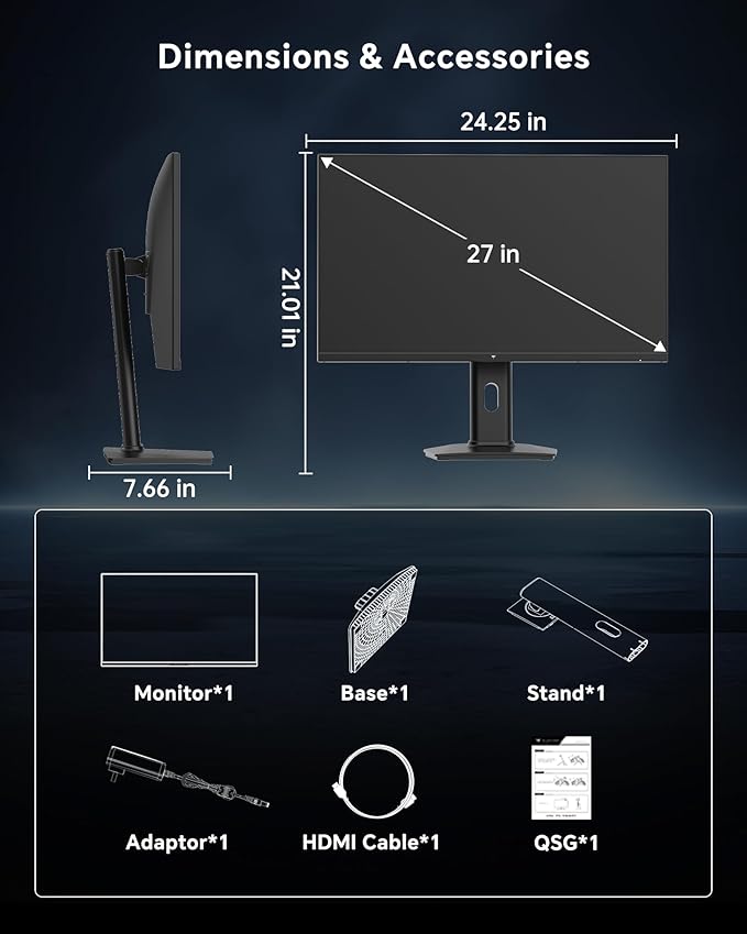 KTC 27 Inch 240Hz Gaming Monitor - FHD 1080P Monitor Fast IPS with Adaptive Sync, 1ms(MPRT), 131% sRGB, HDMI Displayport, Tilt Pivot Height Adjustment, Vesa Monitor, White, H27F7