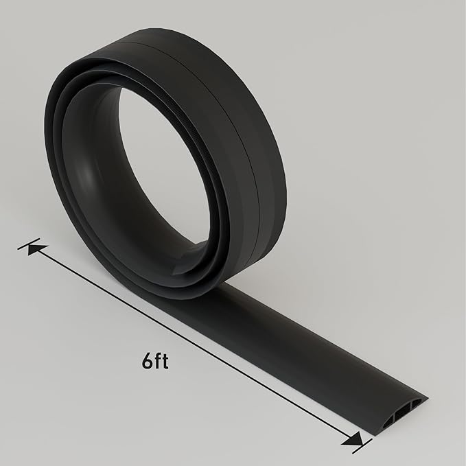 D-Line 6ft Floor Cord Cover, Cable Protector, Hide Extension Cords, Protect Cords, Prevent Cable Trips, Heavy Duty Cord Hider - Cable Cavity = 0.63" (W) x 0.31" (H) - Black