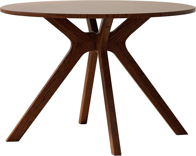 YESWOOD 43.3’’ Round Dining Table for 4, Solid Wood Oak Kitchen Table with Intersecting Pedestal Base, Farmhouse Wooden Kitchen Table, Circle Dinner Table for Dining Room, Living Room, Office, Walnut