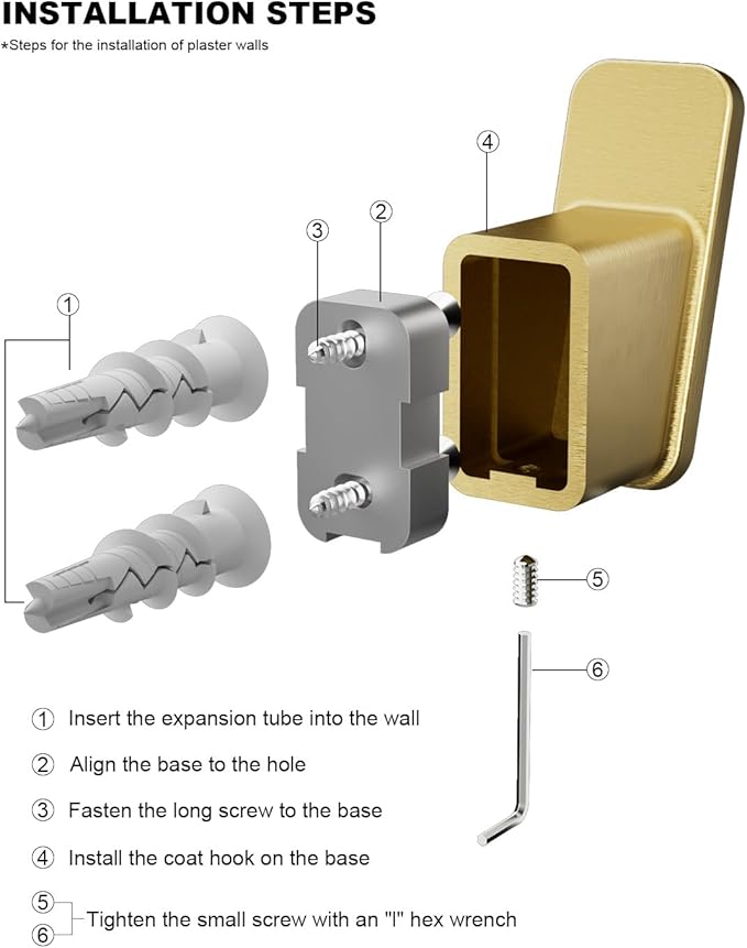 4-Pack Brushed Gold Towel Hook for Bathroom, Robe Coat Hook, Heavy Duty Wall Hooks for Hanging Bag Hat Mudroom Bedroom Shower Closet, Drill in Hanger Mount with Screw, Holder Back of Door Outdoor