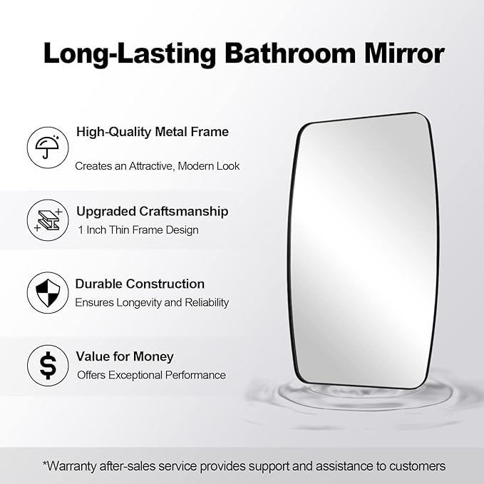 ANDY STAR 24x30 Black Bathroom Mirror, Oblong Vanity Mirror with Stainless Steel Metal Frame, Matte Black Mirror for Over Sink, Modern Anti Rust Wall Mounted