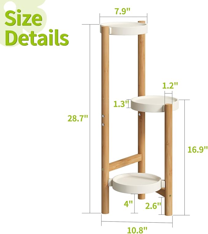 BMOSU Plant Stand For Indoor Outdoor Bamboo 3 Potted Holder Shelf Plant Rack Plants Corner Plant Shelf Plant Display Rack(White)