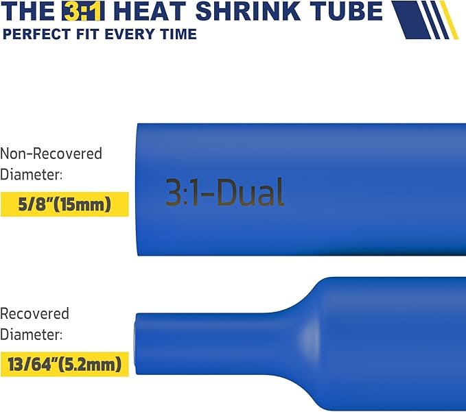 haisstronica 3:1 Heat Shrink Tubing, Shrink Ratio Adhesive Lined Marine Grade Heat Shrink Tube for Home, Automotive and Industrial (Blue) 65FT 5/8inch