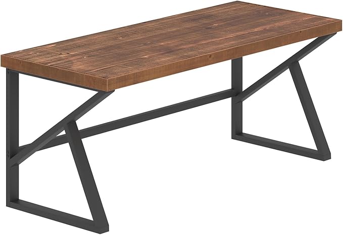 IBF Solid Real Wood 55 Inch Computer Desk, Rustic Writing Study Table for Student, Natural Wooden and Metal Gaming Home Office Desk, Farmhouse Industrial Modern Executive Work Desk Workstation, Brown
