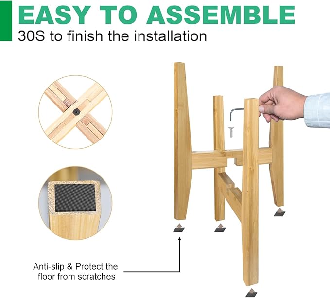 Rnined Plant Stand Indoor, Bamboo Plant Shelf, Adjustable Corner Plants Flower Holders Single Floor Plant Stand, Fits 8 to 12 Inches Pots,(Pot & Plant Not Included)(Nature)
