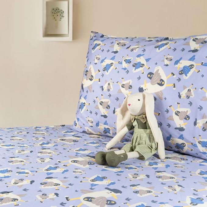 Salt Earth 100% Cotton 210TC Kids Bedsheet, Twin Fitted Sheet, Toddler Bed, 2 Piece Bedding Set- 1 Fitted Sheet and 1 Pillowcase, Themed Toddler Bed Sheets, Cute Sheets for Kids Bed (Duck)