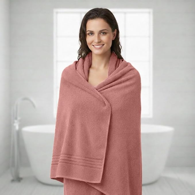 8 Piece Bath Towels for Bathroom - 100% Cotton, Soft Absorbent Bathroom Towels Set - 2 Extra Large Bath Towels, 2 Hand Towels & 4 Washcloths - Hotel Spa Thick Plush Towel, Rose Tan