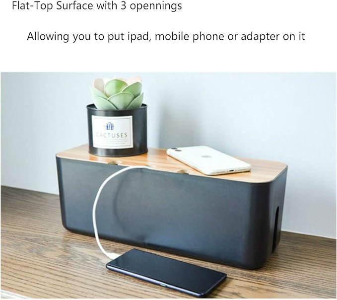 Sourcemall Cable Management Box| Power Stripe Organizer|Cord Organizer Box| Hide and Conceal Power Strips and Electrical Cords from TVs, Computers, and Desks| Keep Pets Safe (Black Large)