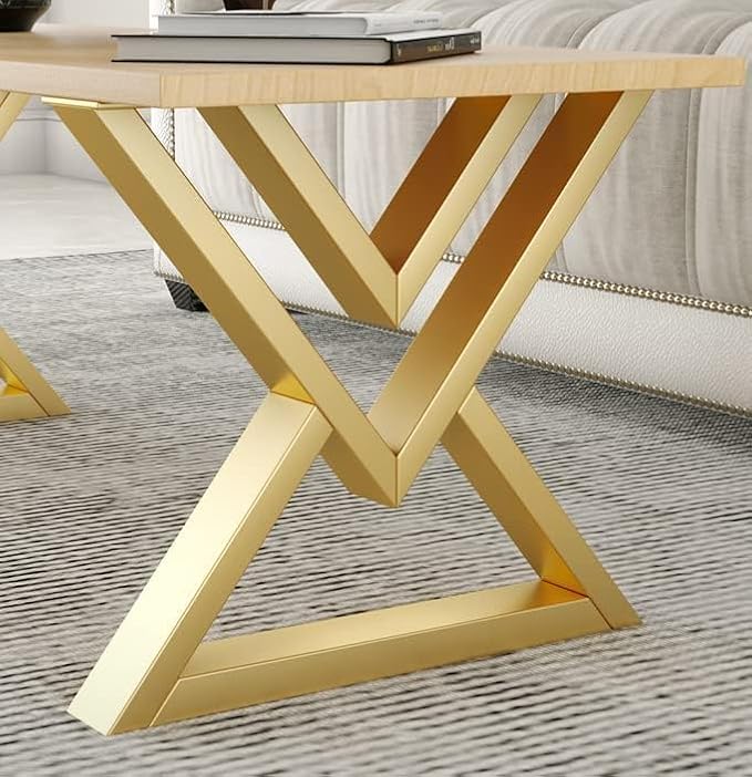 Heavy Duty Coffee Table Legs 16 Inch Set of 2, Industrial Metal Bench Legs 600 LBS Load Capacity, for DIY Bench, End Table, Side Table, Rust-Proof & Adjustable Feet Nano Gold