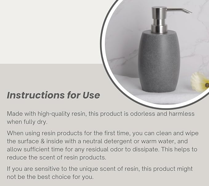 Clasin Home Sandstone Textured Resin Soap Dispenser with Metallic Pump and Waterproof Bottle Labels for Bathroom Kitchen Dish Hand Wash Shower Lotion Shampoo, 12 Oz, 2 Sets Gray