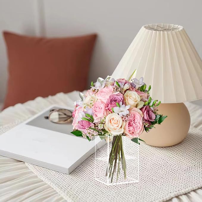 28 Pack Plastic Vases for Centerpiece, Bulk Small Acrylic Vase Clear Plastic Vases for Flowers, Wedding, Home, Office Floral Decor (3x3x4 Inch)