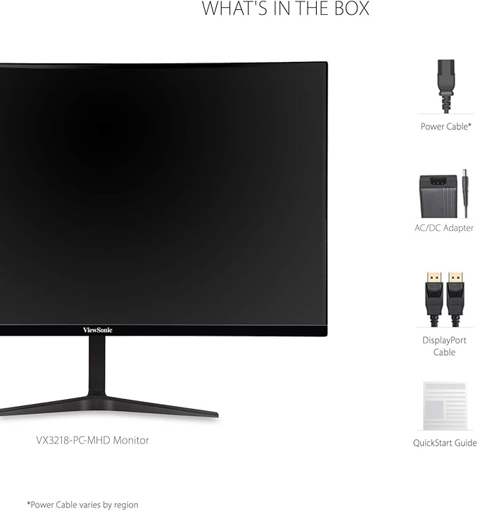 ViewSonic VX3218-PC-MHD 32 Inch Curved 1080p 1ms 180Hz Gaming Monitor with FreeSync Premium, Eye Care, HDMI and Display Port