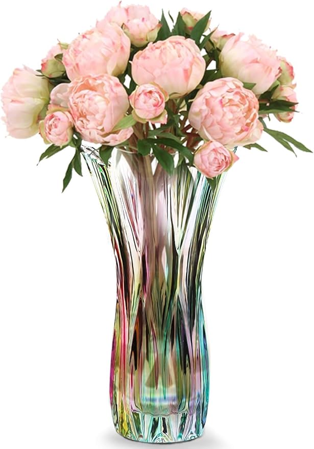 Flower Vase Large Size11.8 inch Phoenix Tail Shape Thickened Crystal Glass for Home Decor, Wedding or Gift