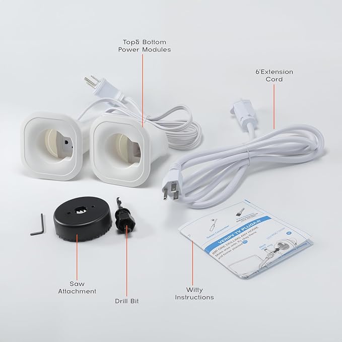 in-Wall Cable Management Kit – Includes Power & Low Voltage Cable Management – Hide Wires Easily with Prewired Design & Hole Saw Drill Attachment for Quick Installation