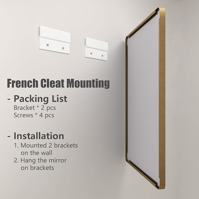 24x36 Brushed Gold Bathroom Mirror, Metal Gold Framed Vanity Mirror, Modern Rectangle Wall Mirror for Entryway, Anti-Rust (Horizontal/Vertical)