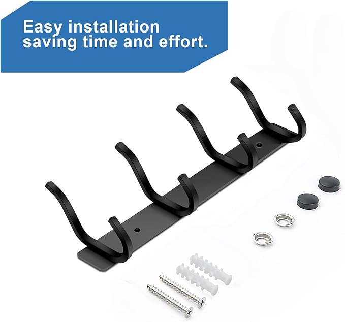 HAMUTH Wall Hooks Heavy Duty, 12 Inch Coat Rack Wall Mount with 4 Hooks, Black Wall Hooks for Entryway, Bathroom - for Hanging Backpack, Bag, Coat, Purse, Hat, Towel, Clothes,2 Packs