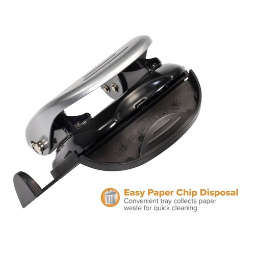 Bostitch Office 2-Hole Punch - Reduced Effort Design, Locking Handle, Silver Finish, 2 Sheets Capacity
