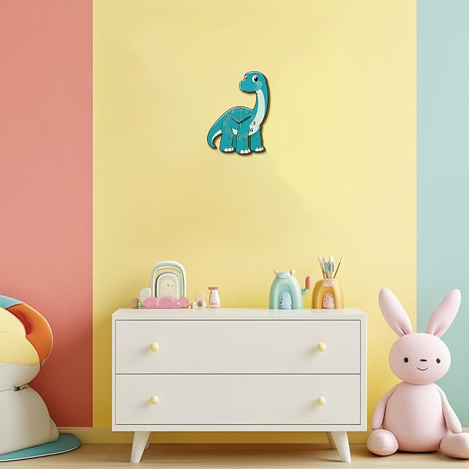 Dinosaurs Wall Clock Irregular Shape Decorative Wall Clock Brontosaurus Diplodocus Non-Ticking Clock for Home Office Decoration, 16.14×11.49 inch
