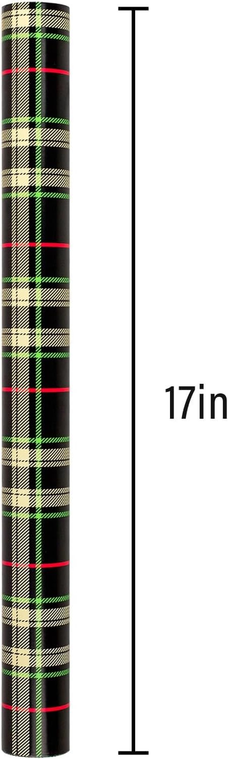 MAYPLUSS Wrapping Paper Roll 17in* 32.8 feet Black and Green Plaid with Red Line for Christmas,Birthday,Party,Holiday,Vintage Wrapping Paper for all Occassions (TTL:46.8sqft)