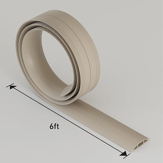 D-Line 6ft Floor Cord Cover, Cable Protector, Hide Extension Cords, Protect Cords, Prevent Cable Trips, Heavy Duty Cord Hider - Cable Cavity = 0.63" (W) x 0.31" (H) - Beige