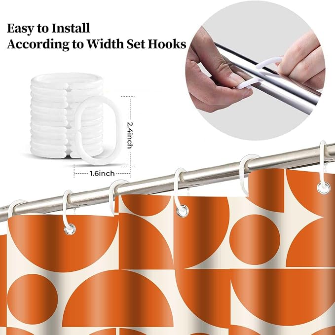Vintage Orange Mid Century Modern Shower Curtain Boho Abstract Geometric Art Shower Curtains for Bathroom Decor 72x72 Inch 70s 80s Retro Washable Fabric Bathroom Set with 12 Hooks