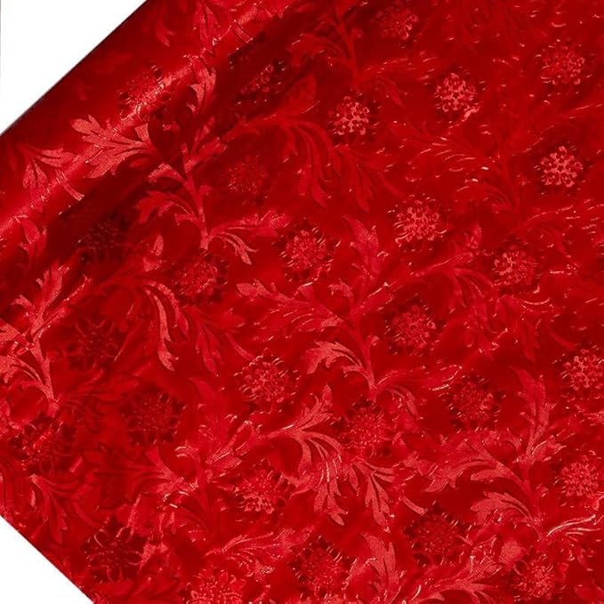 Paper Mart Cardinal Red Floral Foil, 20 Inches by 10 Yards, Poly Lined, Embossed Flower Wrapping Paper for Bouquets, Plants, and Decor