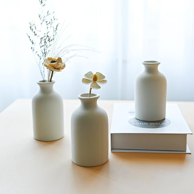 Modern White Small Ceramic Vase Set of 6 for Living Room Bedroom 4.72'' Minimalist Fresh Flower Vases for Home Decor Office Centerpieces Fireplace Nordic Style Gift for Fake Plant 6 Pack