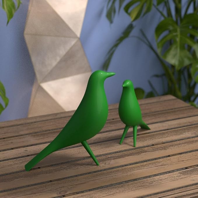 Mid Century Modern Retro Style Bird Family Decor Vintage Look Figurines 1960s 50s MCM Midmod Set of 2 Office Decoration Home Living room Gift (Green)