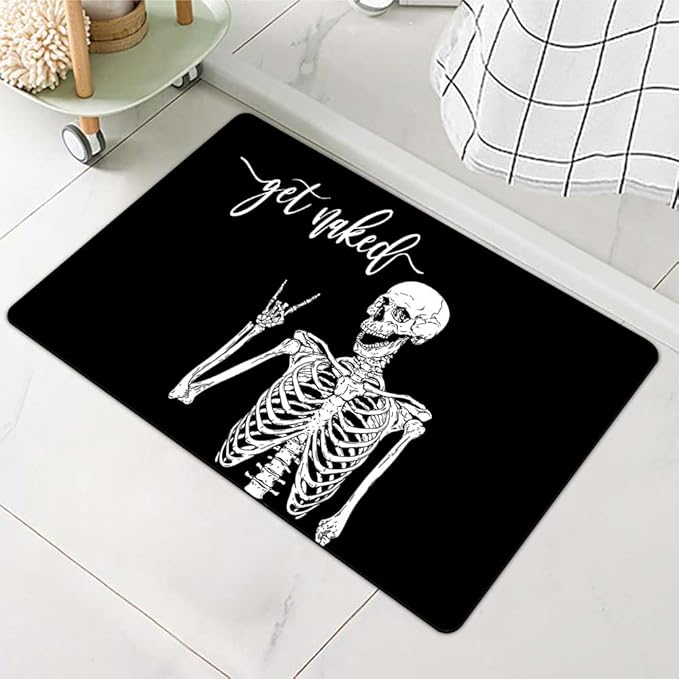 Diatomaceous Earth Bath Mat,Black Funny Skull Non-Slip Volume Super Absorbent Fast Drying for Bathroom Kitchen Door mat,Eco-Friendly Easy to Clean 20×31Inch (50 * 80cm)