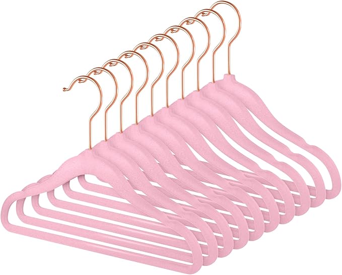 MIZGI Baby Velvet Hangers,Non-Slip Kids & Toddler Hangers,11.8 Inch Hangers for Baby Clothes,Pack of 50(Pink)