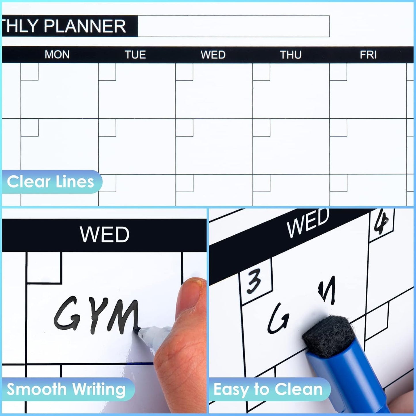 Skiennix Monthly Calendar Dry Erase Whiteboard - Magnetic Double-Sided Wall Board (16" x 12")
