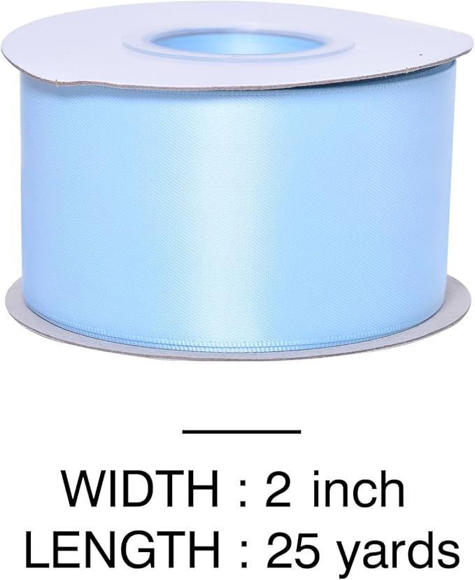 YAMA Light Blue Double Faced Satin Ribbon, 2 Inch 25 Yards, Great for Crafts Bows Flower Bouquet Wedding Home Decor Gift Wrapping