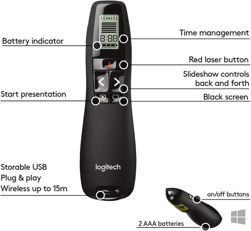Logitech Wireless Presenter R800 - Green Laser Pointer Clicker for Effortless Presentations