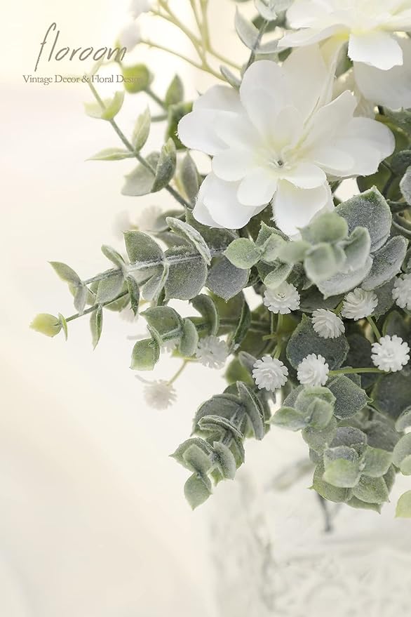 Floroom Artificial Flocked Eucalyptus Stems Faux Greenery Spray, 18pcs Best Filler Fake Plants for DIY Wedding Bouquet Centerpieces Arrangement