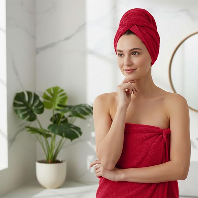 8 Piece Bath Towels for Bathroom - 100% Cotton, Soft Absorbent Bathroom Towels Set - 2 Extra Large Bath Towels, 2 Hand Towels & 4 Washcloths - Hotel Spa Thick Plush Towel, Red