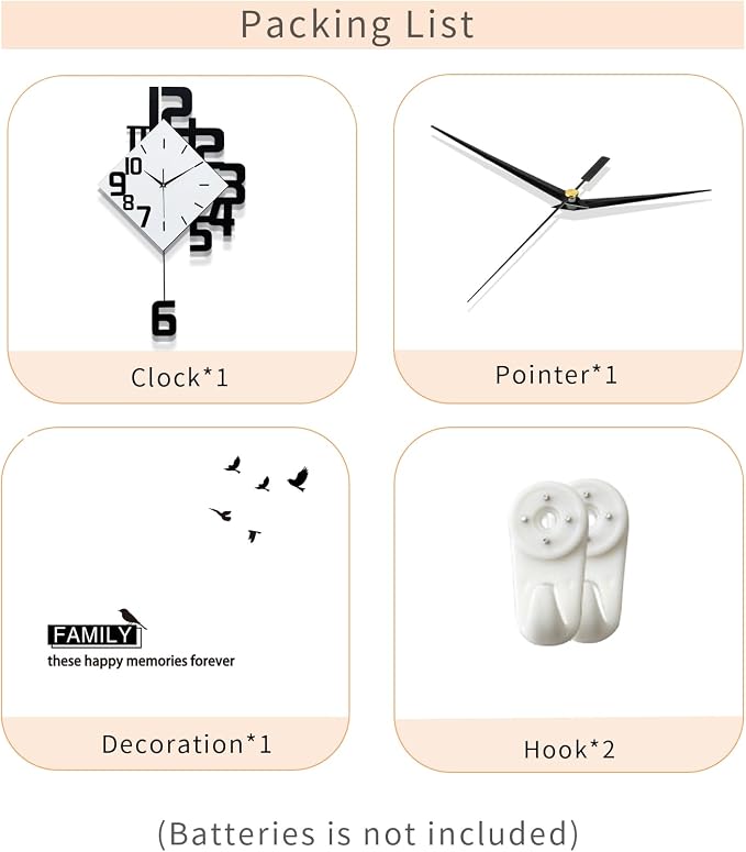 FLEBLE Modern Wall Clocks for Living Room Decor Large Decorative Wall Clock with Pendulum Battery Operated for Bedroom Office Kitchen Home Black Wood Silent Small Wall Clock Non Ticking