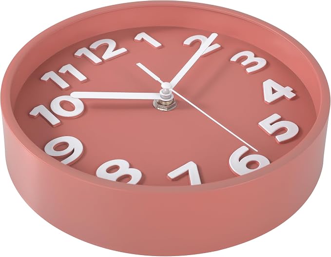 8-Inch Pink Modern Wall Clock – Silent Non-Ticking, 3D Large Numbers, Accurate Timekeeping | Decorative Wall & Desk Clock with Stand for Living Room, Bedroom, Kitchen, or Office