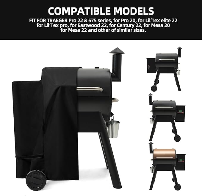 Pellet Grill Cover for Traeger Pro 22/575 Series with Waterproof Zipper, 600D Fade Resistant & Rip-Proof Smoker Fabric, Full-Length Grill Accessories for Century 22 and More (Cover Only)