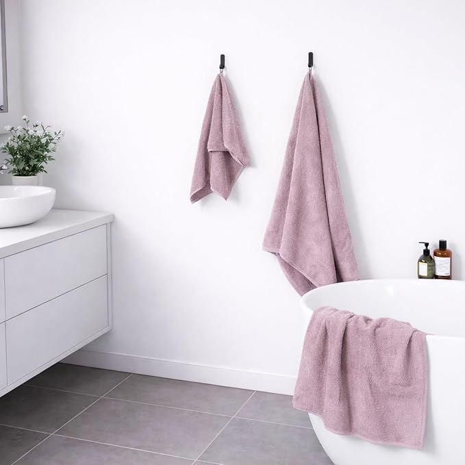 SEMAXE Bath Towel Set, 8 Piece Towel Set for Bathroom, Quick Dry Cotton Towels with Hanging Loops, Easy Care, Purple