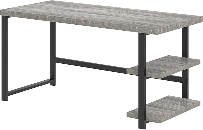 FOLUBAN 47 Inch Home Office Desk, Modern Computer Desk with Storage Shelves, Small Study Writing Gaming Table Workstation for Living Room Bedroom, Industrial Light Grey