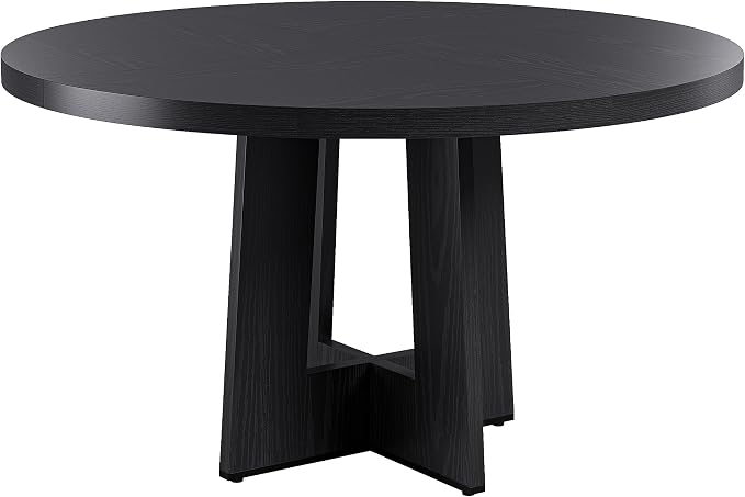 Garvee 47" Round Dining Table for 4-6 People - Circle Kitchen Dinner Table with Sturdy Pedestal Base, Space Saving Dinning Room Furniture for Living Room, Kitchen, Apartment, Black