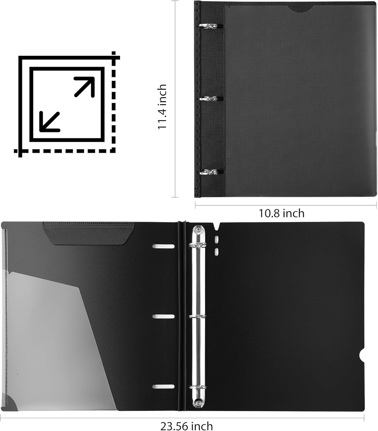 WOT I 12-Pack Telescoping 3 Ring Binder - Expandable, Portable Design Holds 225 Sheets | Black