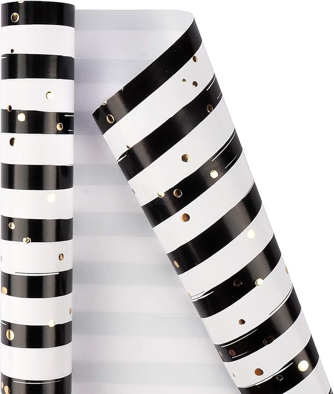 MAYPLUSS Gift Wrapping Paper Roll - 17In x 120In Per Roll - Luxury Black and Gold Stripe Anniversary Present Gift Wrap Paper for Men Birthday, Christmas, Wedding, Graduation, Father's Day and Party
