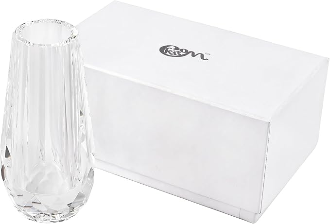 Kitcom Small Flower/Bud Crystal Vase Decorative Vases for Home or Wedding, Outline Dimensions W2.8''xH6', Clear with Gift Box