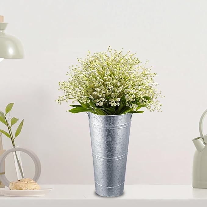 6 Pack Galvanized Metal Vases 9 Inch Flower Buckets Bulk Farmhouse French Flowers Bucket Metal Vase Decor for Home Decor and Wedding Table Centerpiece Decorations (Silver)
